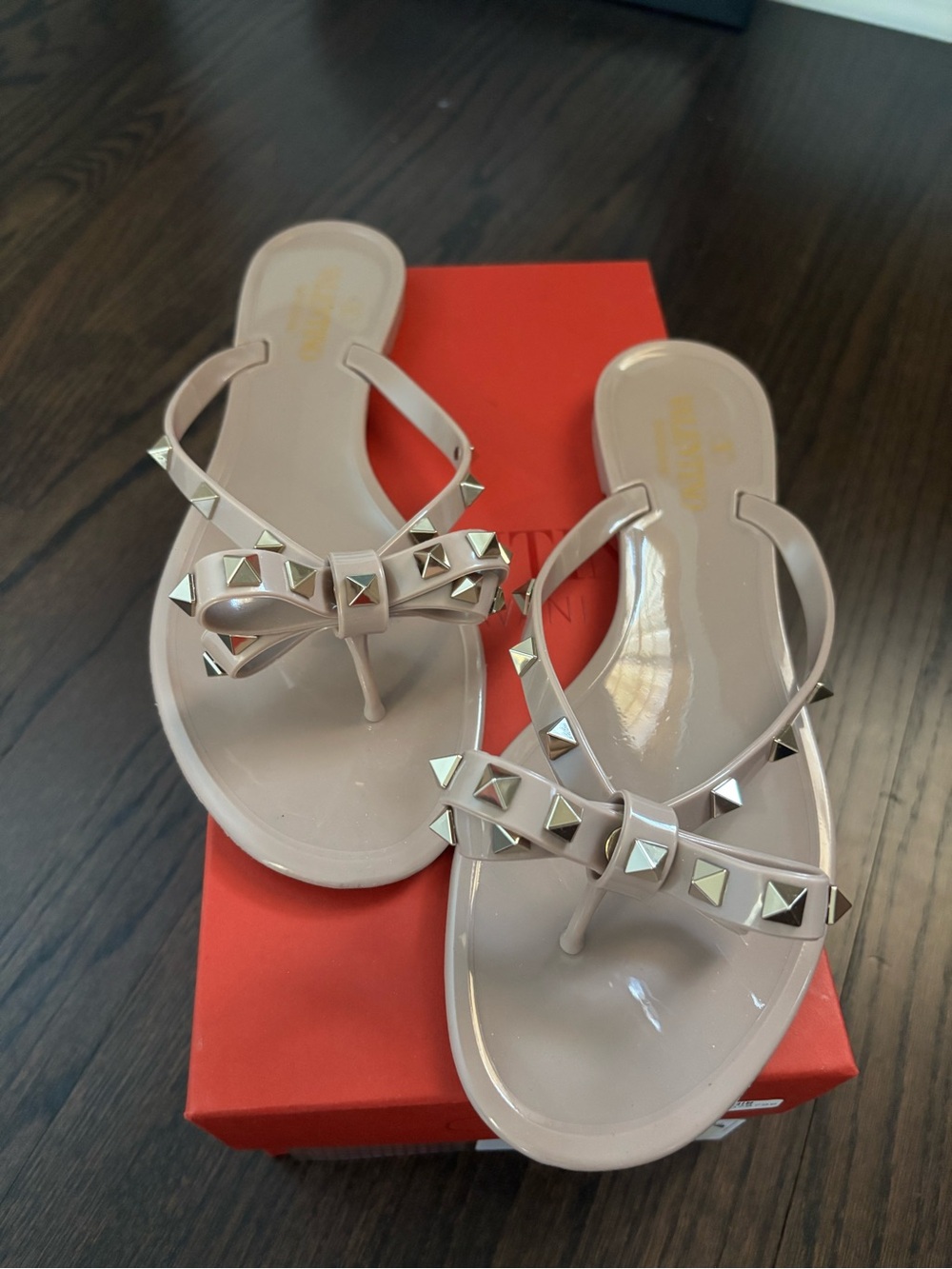 Valentino Pink Jelly Bow Rockstud Flip Flop Sandals